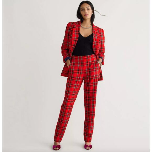 J.Crew Kate Straight Leg Pant Good Tidings Plaid Wool Blend Holiday US 2 NWT - Picture 1 of 14